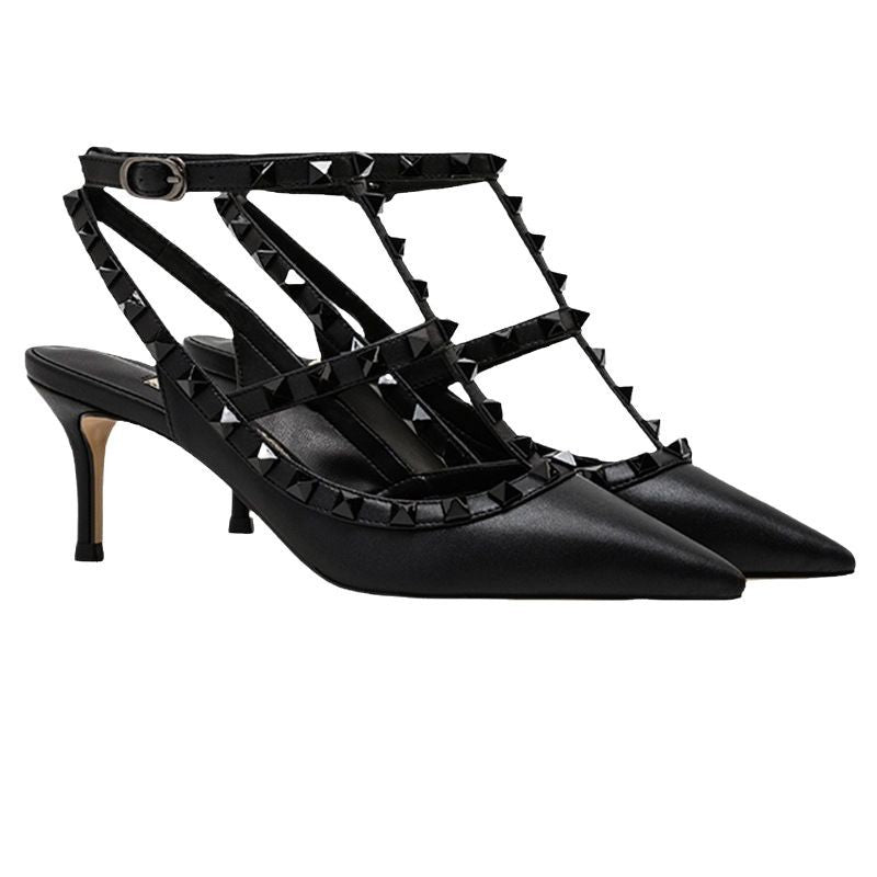 Women's Rivet Pointed Toe High-heeled Stiletto Lace Up For Outer Women's Shoes