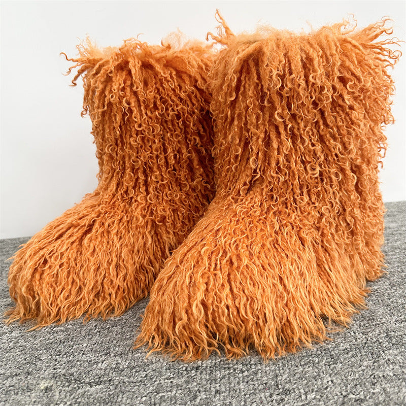 Women's Tan Sheep Millennium Hot Style Fur Tassel Punk Tide Snow Boots