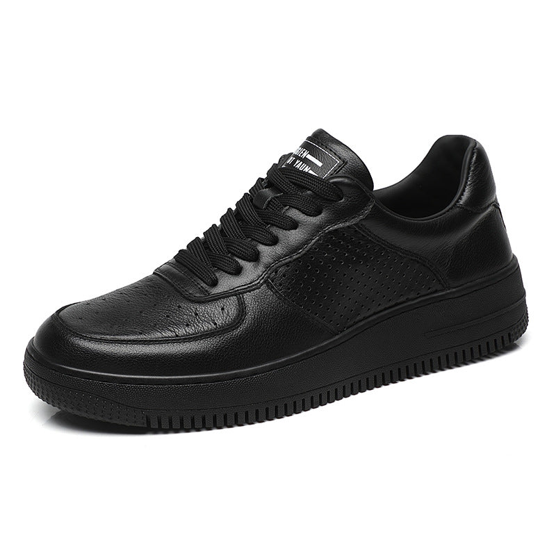 Men's Top Layer Cowhide Stylish Korean Style Versatile Black Thin Breathable Men's Board Shoes