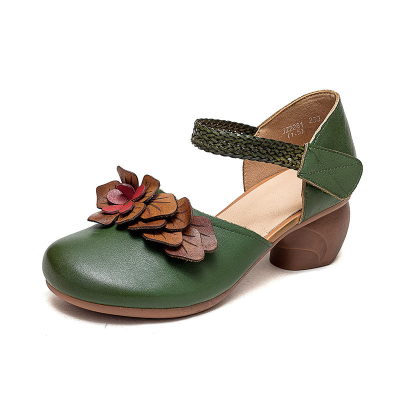Cowhide Small High Retro Style Velcro Heels