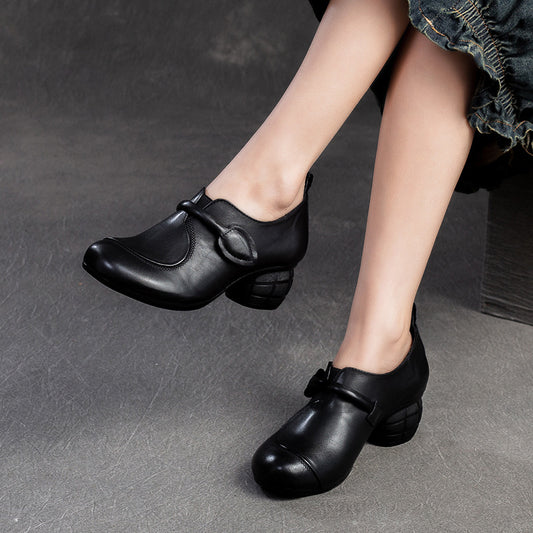 Women's Cowhide Retro Small High Pumps Elegant Heels
