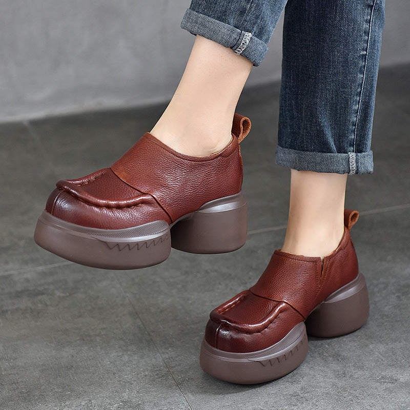 Women's Pumps Genuine Retro Round Toe High-cut Casual Shoes