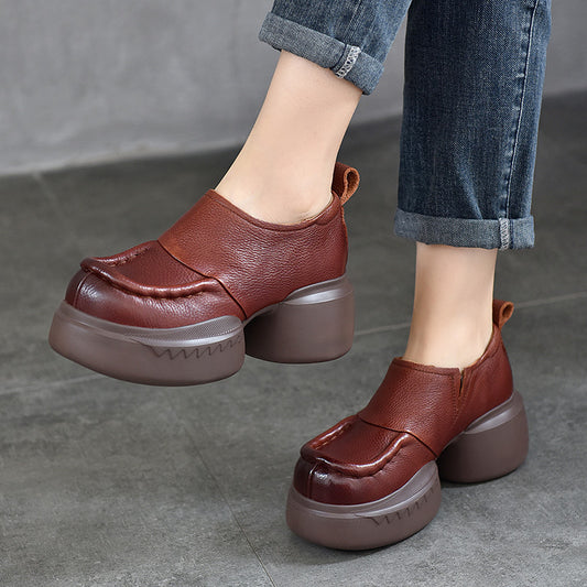 Women's Pumps Genuine Retro Round Toe High-cut Casual Shoes