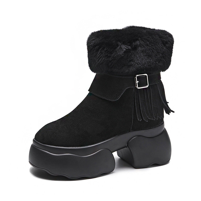 Women's Rabbit Fur Tassel Winter Short Tube Snow Boots