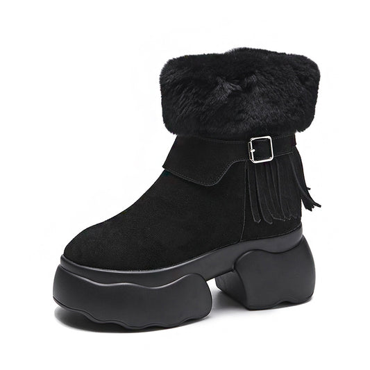 Women's Rabbit Fur Tassel Winter Short Tube Snow Boots