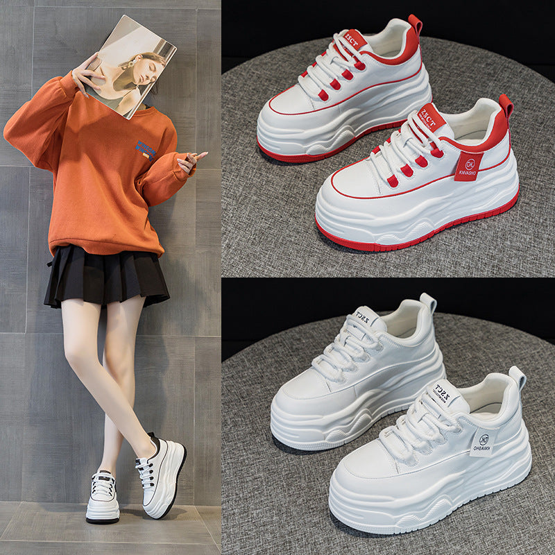 Women's Popular Spring Platform Cowhide Easy Wear Classic Lace Up Women's Casual Shoes