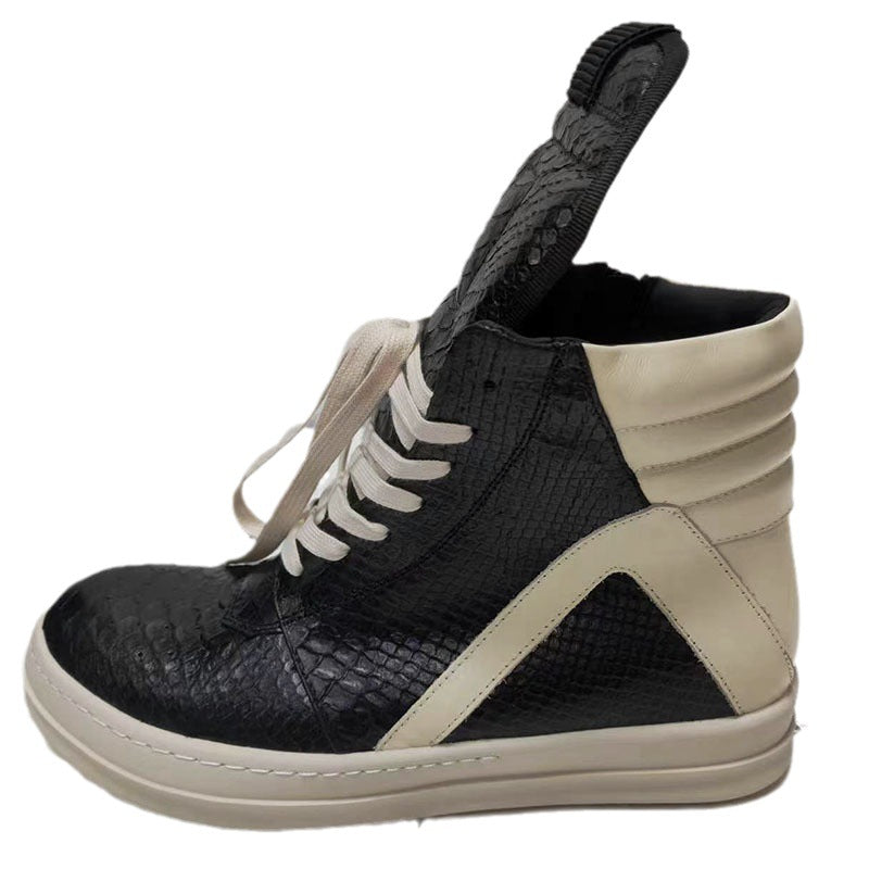 Men's Snakeskin Round Toe Raise The Bottom Lace Up Inverted Sneakers