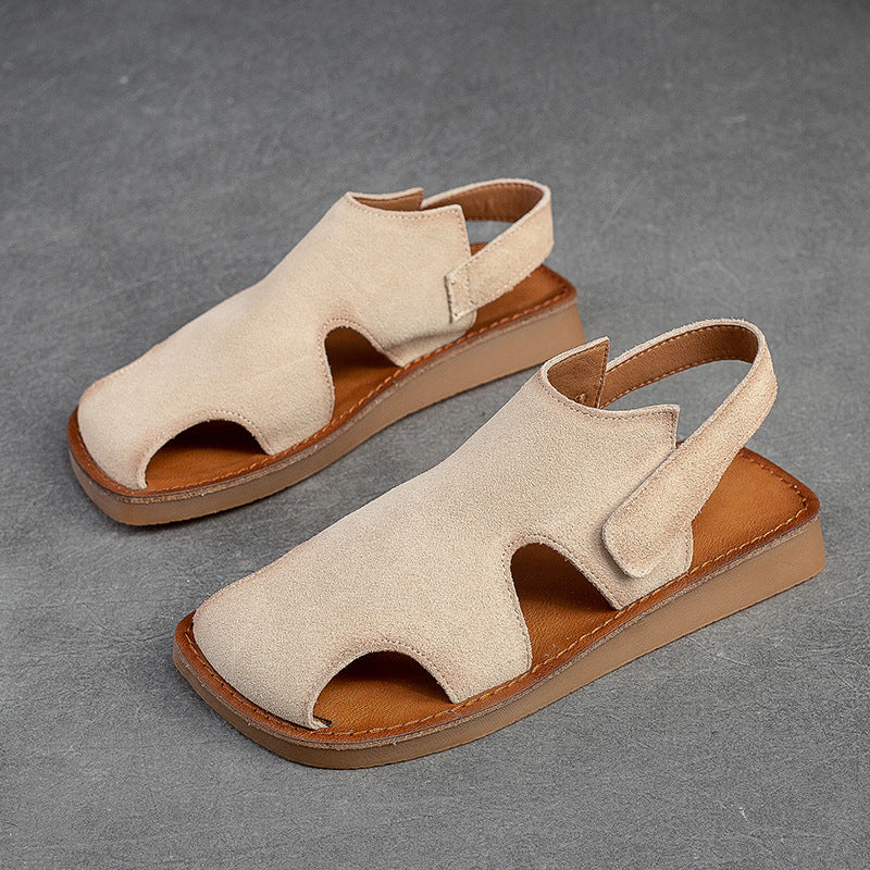 Women's & Men's Toe Hollow Breathable Velcro Flat Bottom Men's Shoes