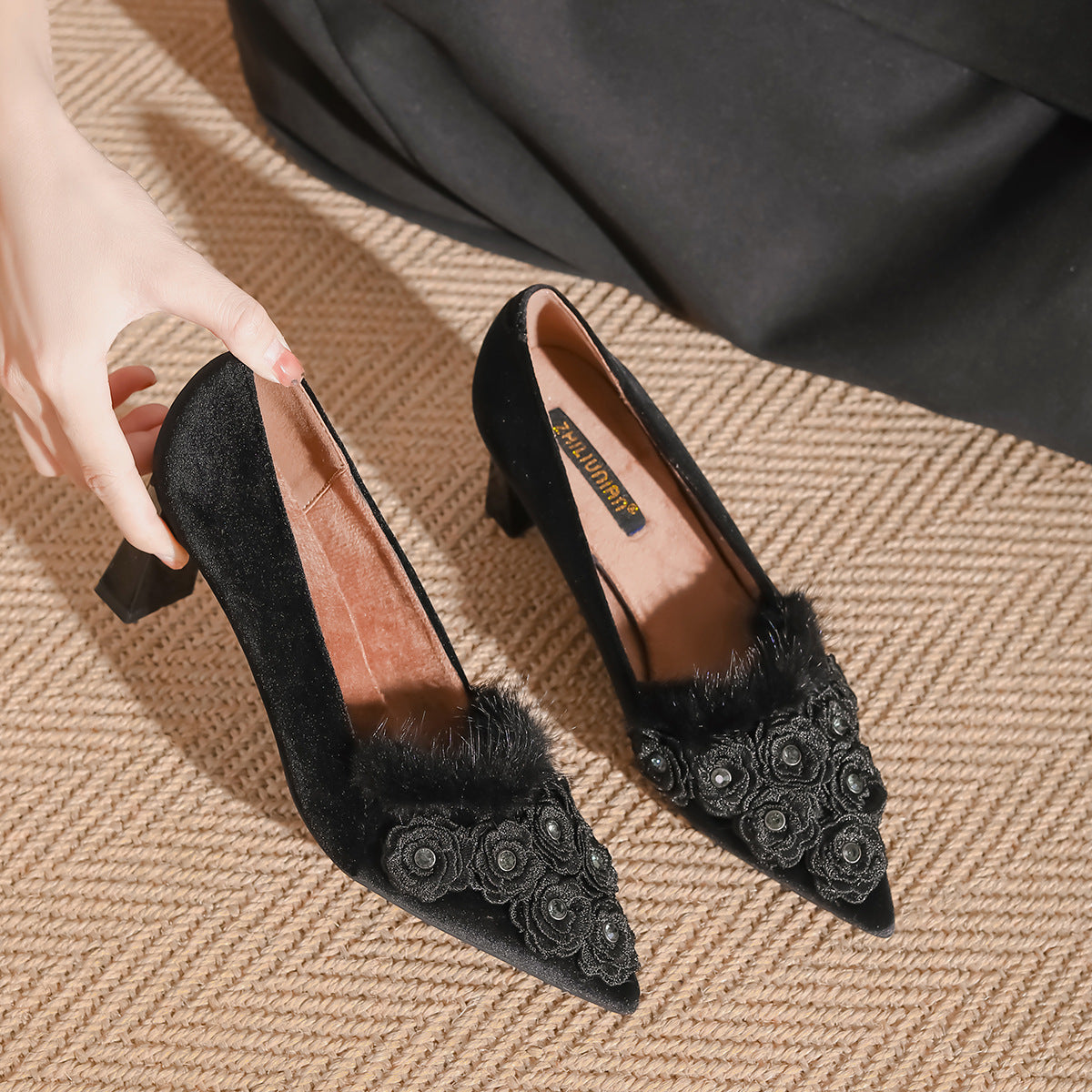 Women's Suede Chunky Winter Fur High Fleece-lined Women's Shoes