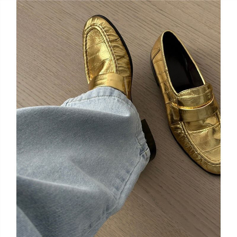 Women's Eel Pattern Cowhide Spring Genuine Round Toe Loafers