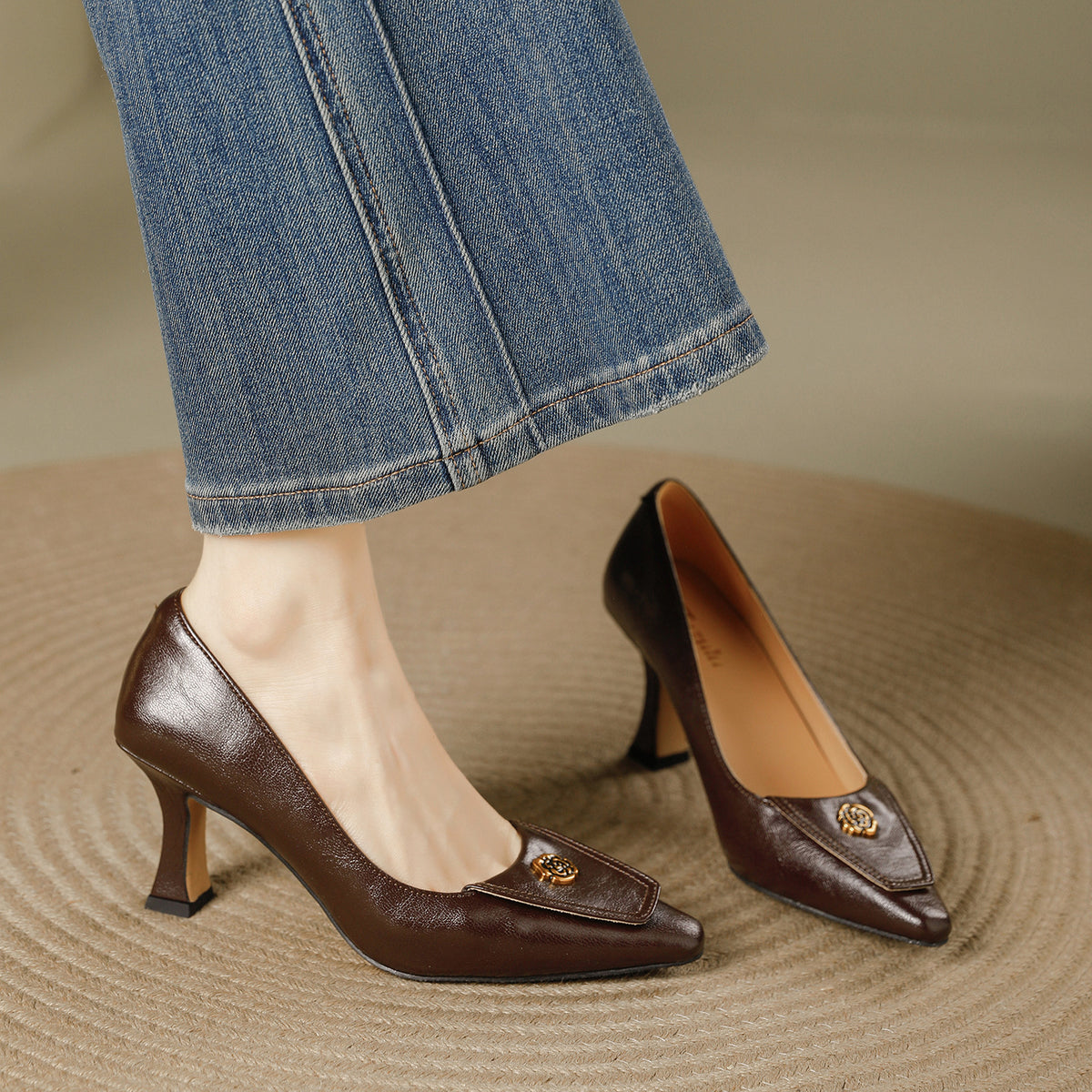 Women's French Retro High For Spring Camellia Heels