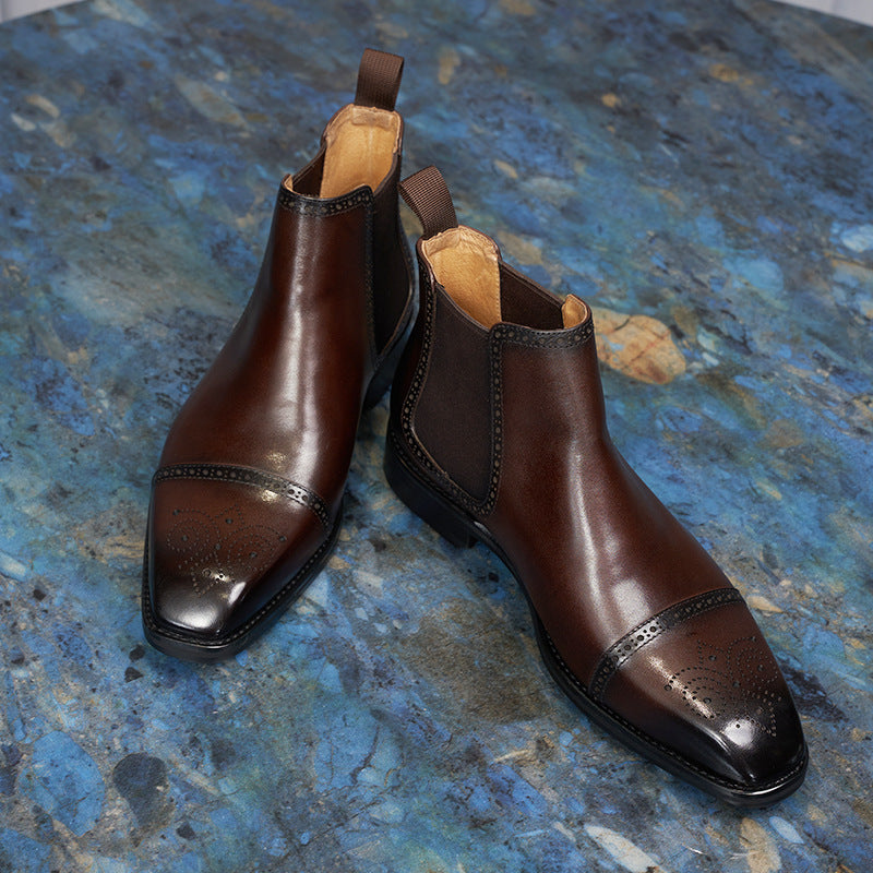 Men's Toe Brogue Chelsea Business Three Joint Boots