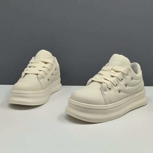Men's Platform Fashionable Top Layer Cowhide Bread Sneakers