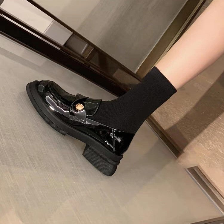 Women's Version Small Gold Coin Platform Step-on British Loafers