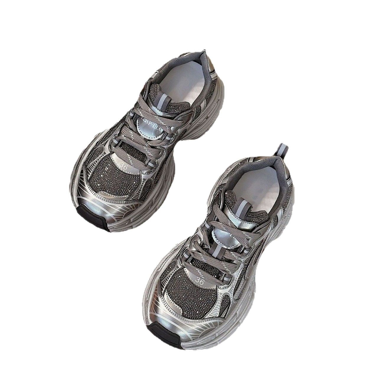 Women's Fashion Rhinestone Height Increased Lightweight Soft Sole Sneakers