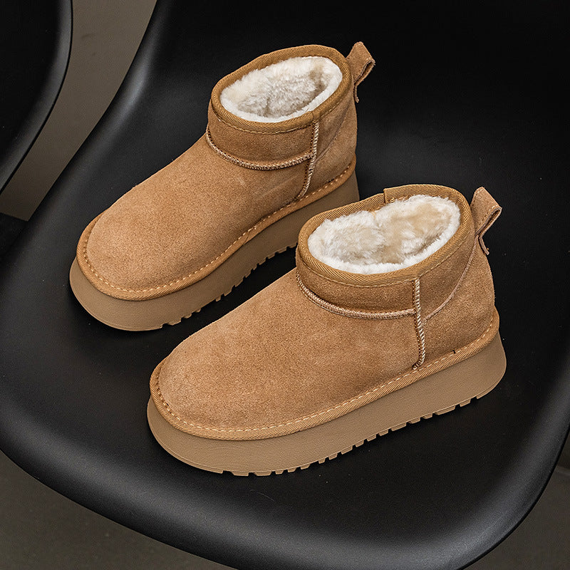 Women's Winter Cowhide Ankle Genuine Thick Bottom Warm Keeping Snow Boots