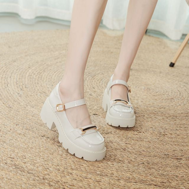 Women's Thick-soled Small Slip-on Retro British Mid Casual Shoes
