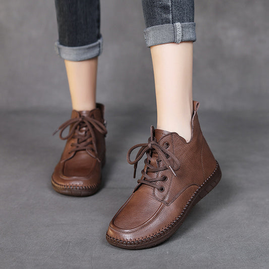 Women's Cowhide Flat Maternity Single Soft Bottom Boots
