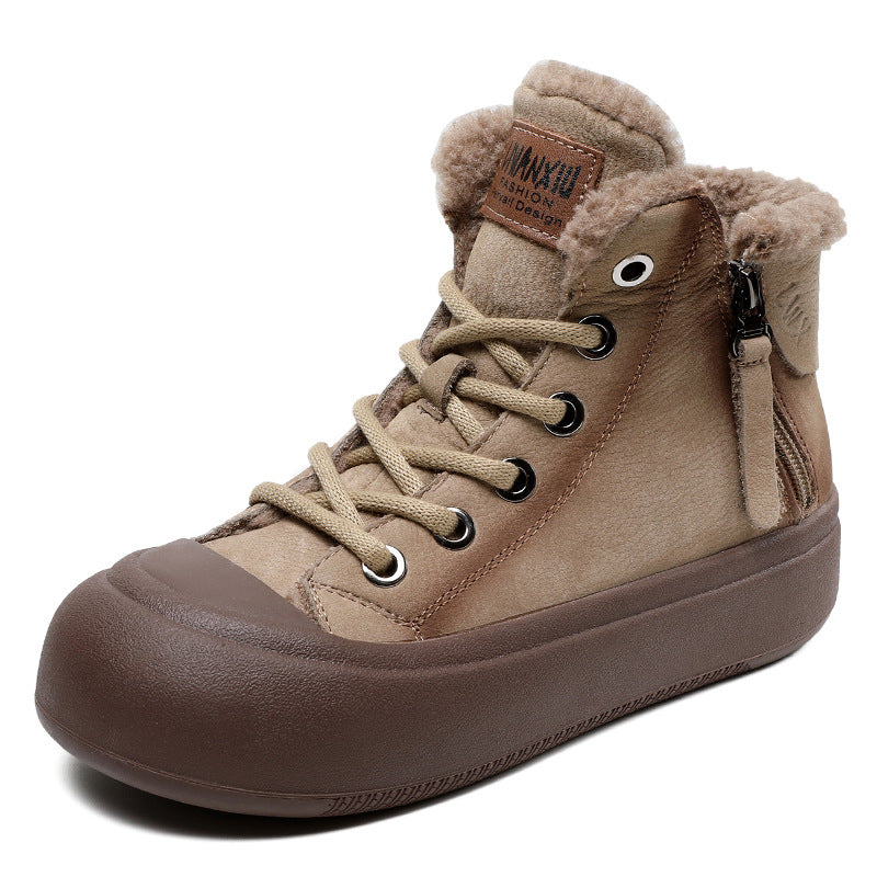Women's Vintage Winter Double Zipper Fur Integrated Boots