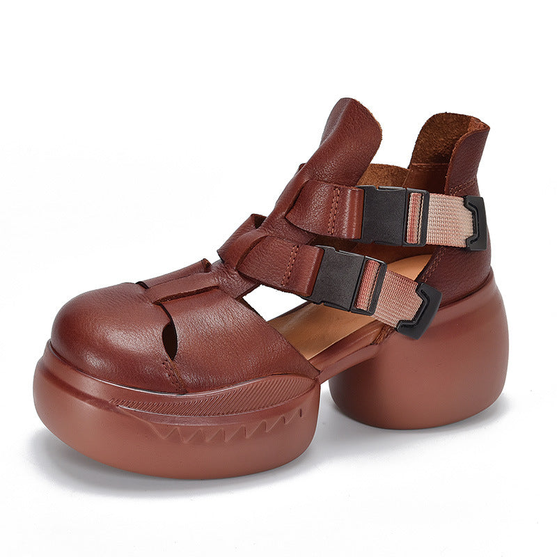 Layer Cowhide Vintage Roman Summer Platform Sandals