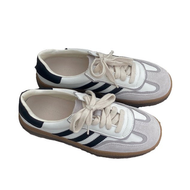 Women's Retro German Training White Sports Cowhide Casual Shoes