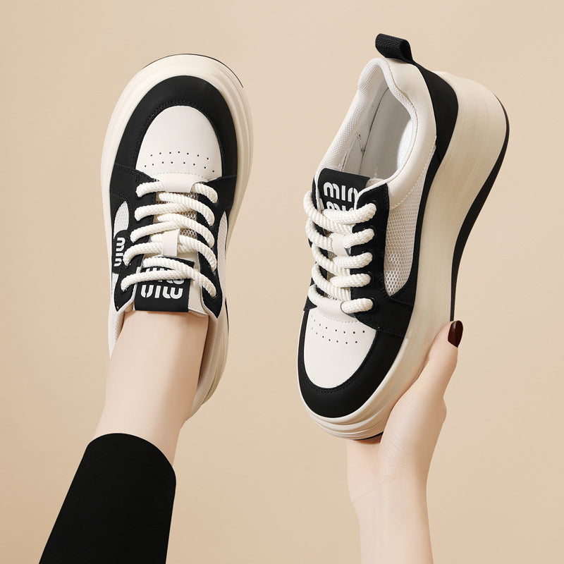 Women's White Dad Flat Platform Sports Sneakers