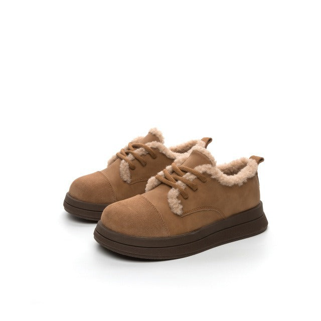 British Wild Cowhide Matte Platform Retro Fluffy Warm Plus Loafers