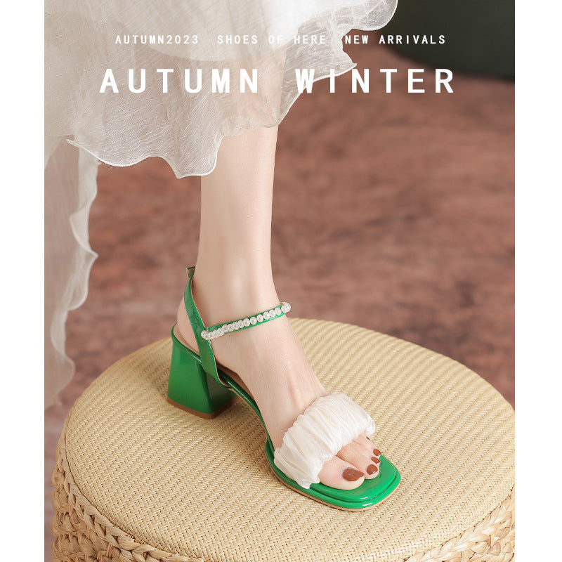 Women's Fairy Style Elegant High Pearl Bow Heels