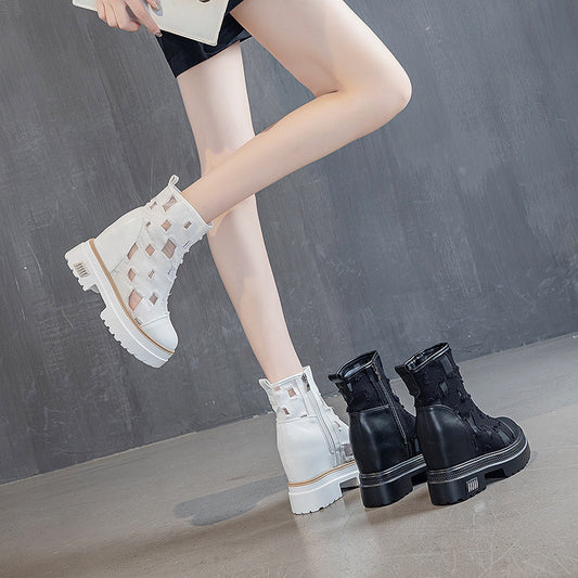 Women's Bottom Toe Cap Thin Breathable Mesh Height Increasing Heels