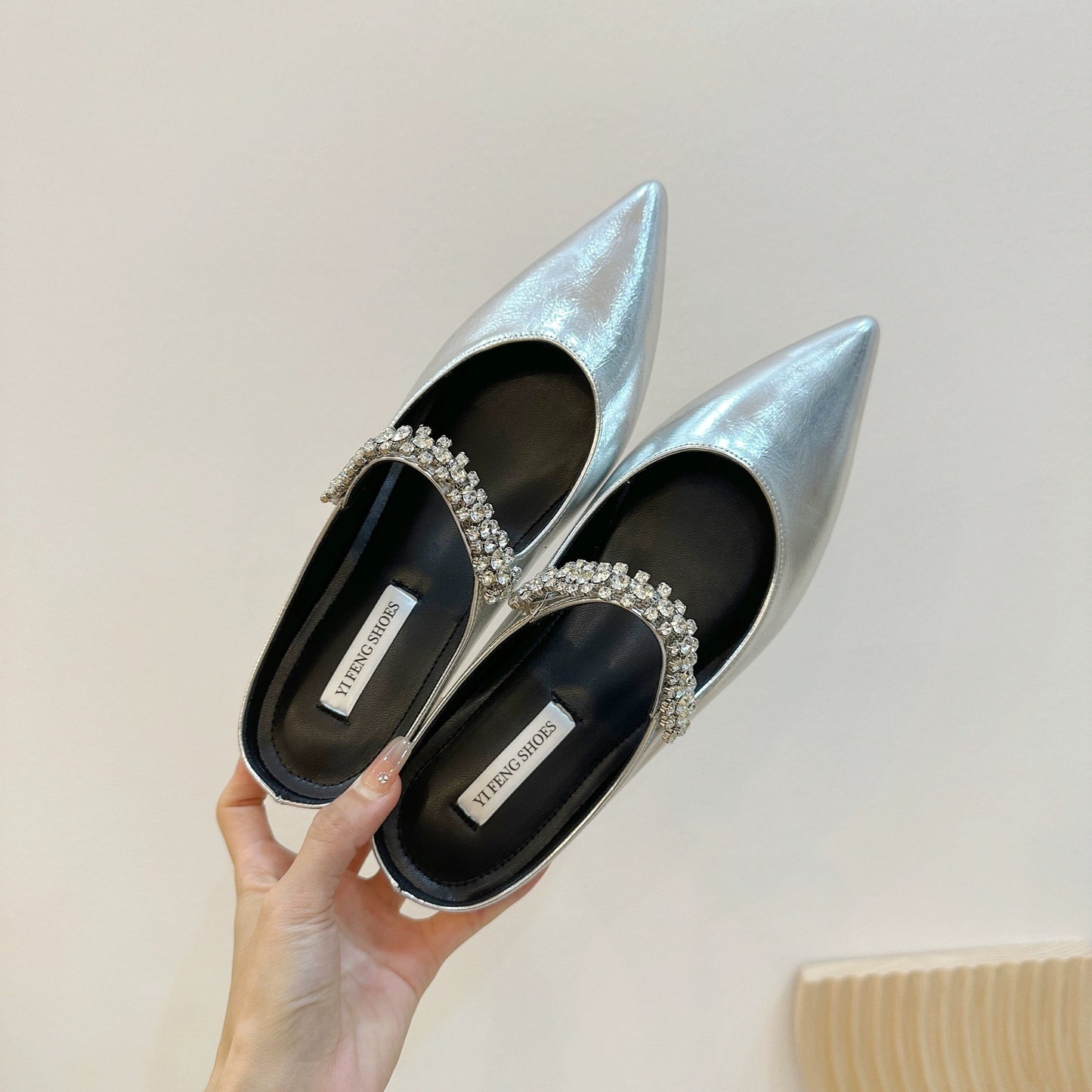 Women's Half For Summer Outdoor Wear Pointed Toe Rhinestone Sier Sandals