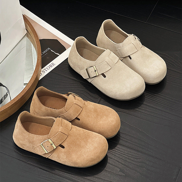 Women's & Men's Cowhide Slip-on Soft Bottom Surface Buckle Casual Shoes