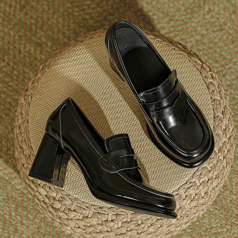 Women's Retro Black Thin Spring Platform High British Women's Fashion Shoes