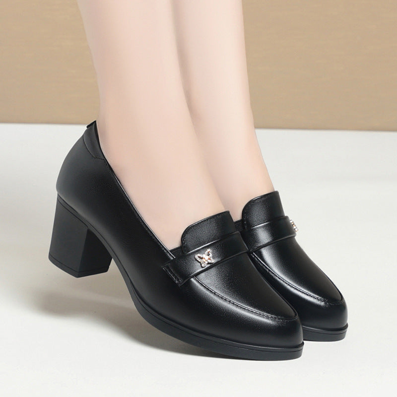 Women's High Mother Genuine Soft Bottom Black Chunky Women's Shoes