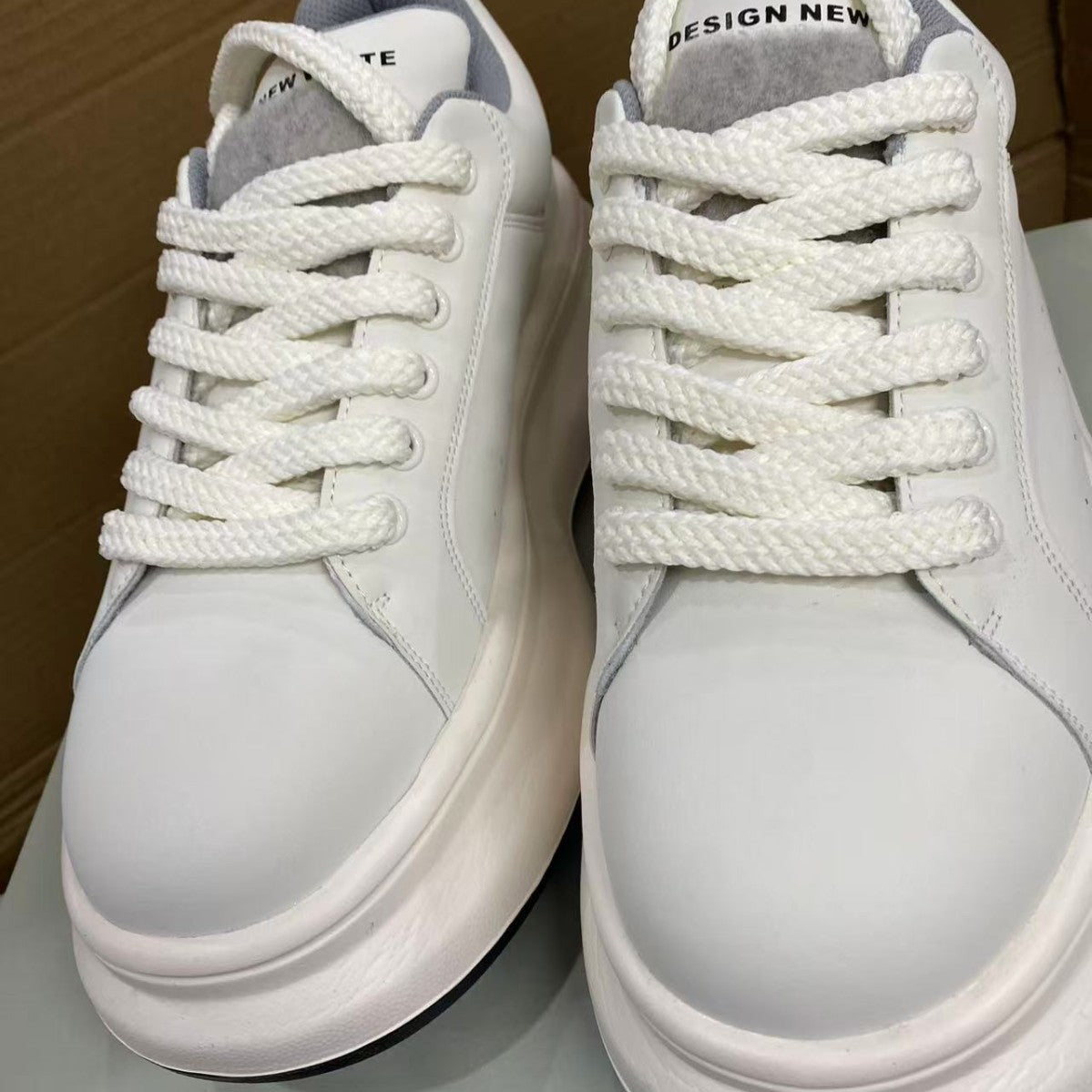 Simple White Trendy Thick Sole Increased Lovers Men's Board Shoes