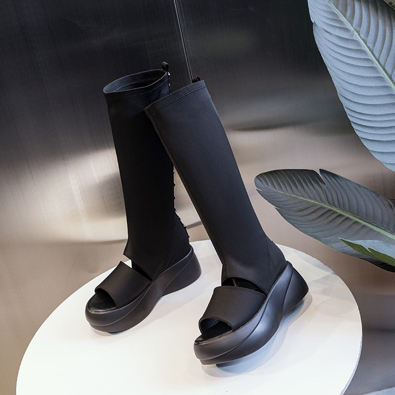 Women's Knee-high Summer Peep Toe Breathable Slimming Sandals