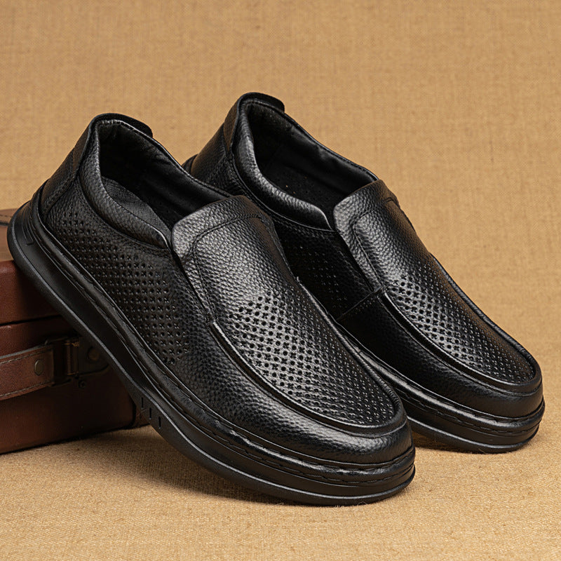 Men's First Layer Calf Hollow Hole One Men's Business Leather Shoes