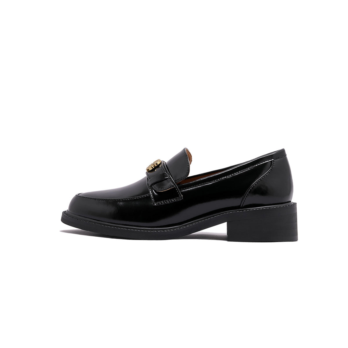 Women's Gold Buckle Round Head Slip-on Thick With Loafers