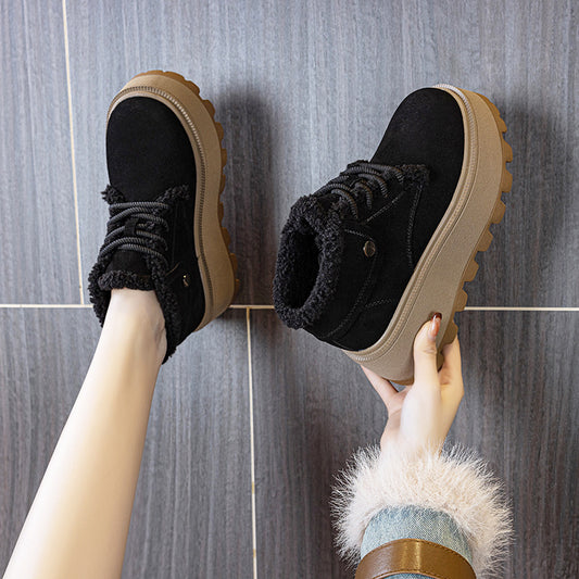 Women's Thermal Furry Winter Retro Platform Fashion Lace Snow Boots