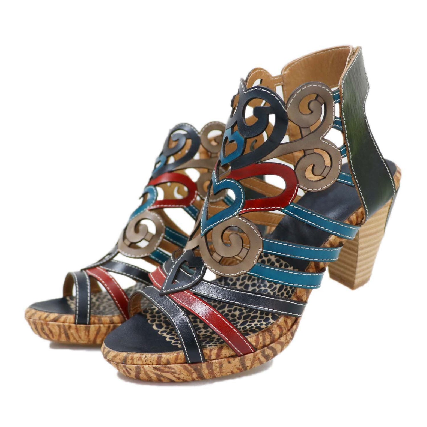 Zipper Stiletto Buckle Strap Gold Rubber Heels