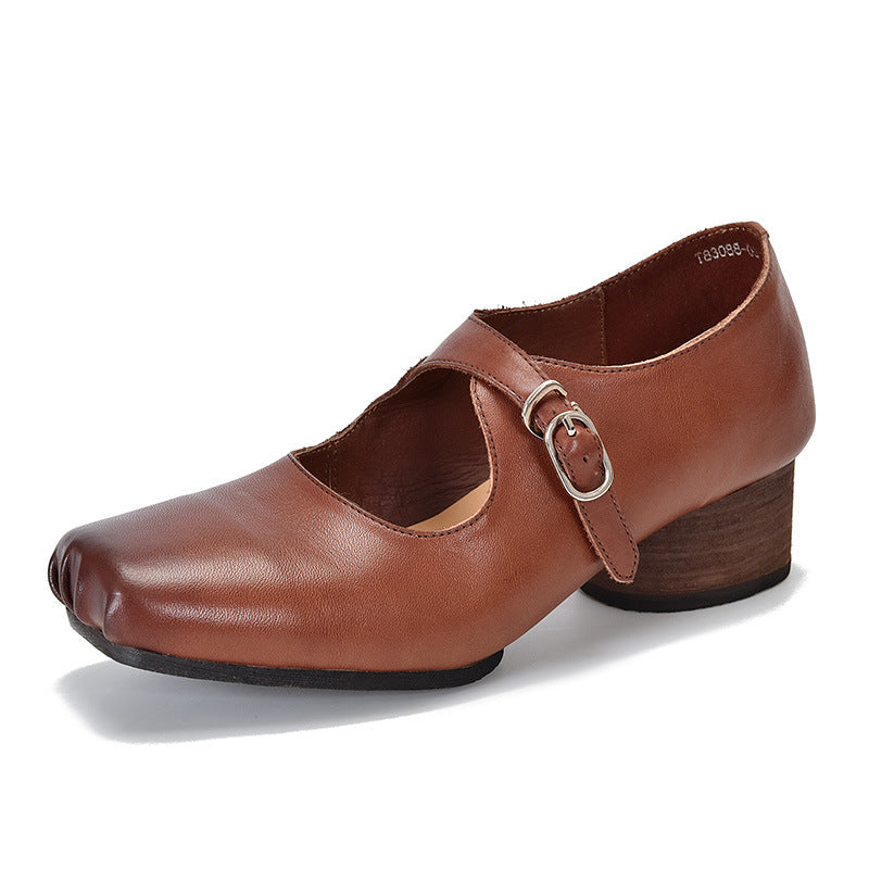 Women's Square Toe Vintage Mid Pig Nose Women's Shoes