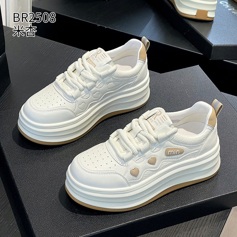 Women's Thick-soled White Spring Versatile Breathable Sports Sneakers