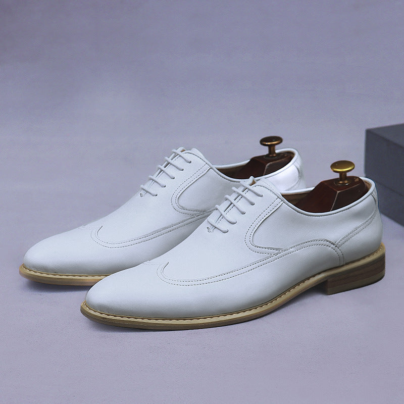 Men's Formal Wear Cowhide British Lace Up Trendy Wedding White Men's Business Leather Shoes