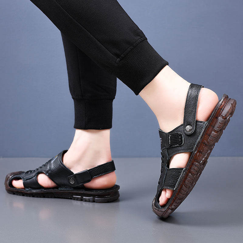 Men's Summer Green Pump Beach First Layer Cowhide Sandals