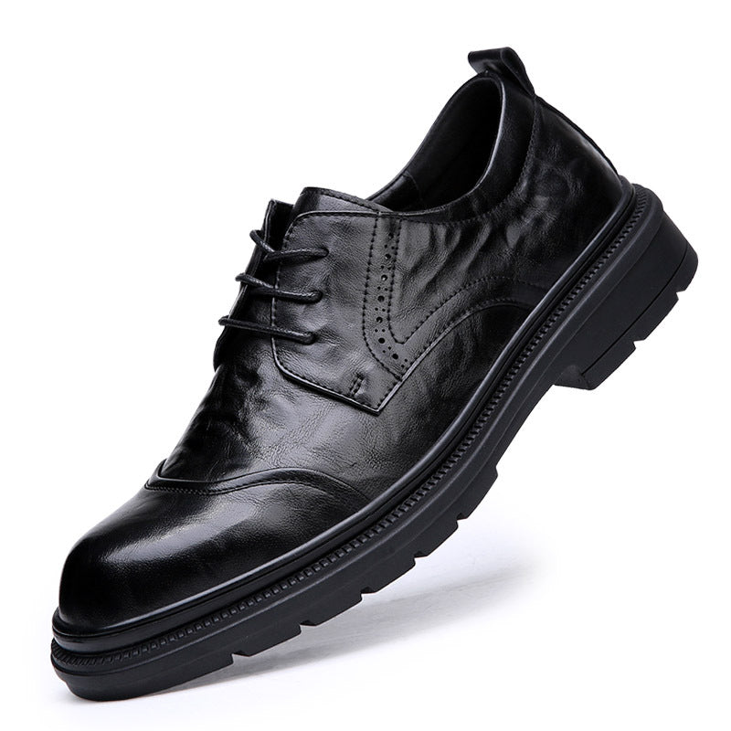 Men's Spring Breathable Round Head Thick Bottom Soft Versatile Leather Shoes