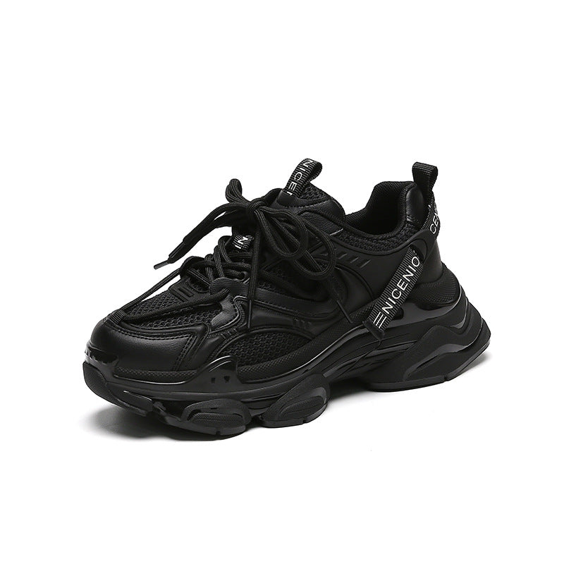 Women's Strictly Selected Dad Breathable Platform Lace Up Black Sneakers