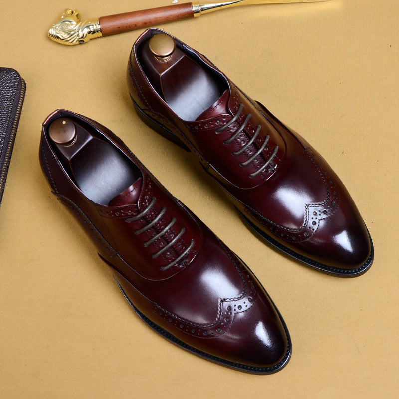 Men's Formal Genuine England Style Carving Brogue Wear Pointed Men's Business Leather Shoes