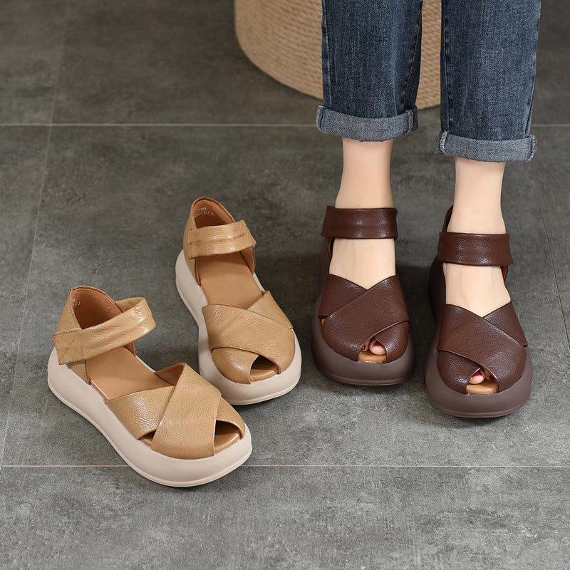 Women's Activity Price Roman Top Layer Cowhide Fish Sandals