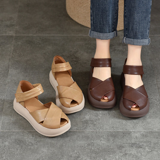 Women's Activity Price Roman Top Layer Cowhide Fish Sandals