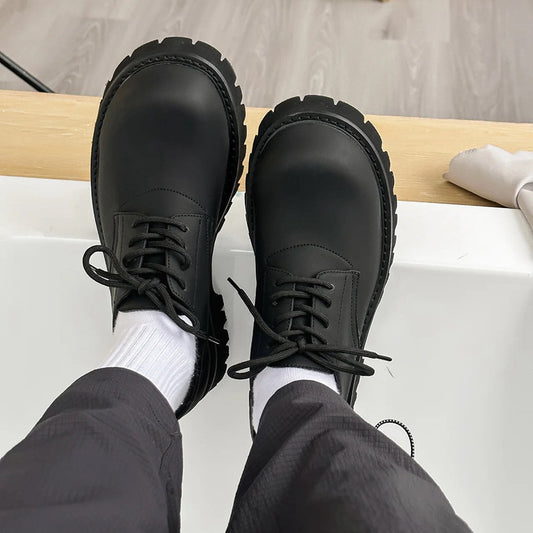 Women's & Men's Black Big Head Derby Thick Sole Women's Shoes