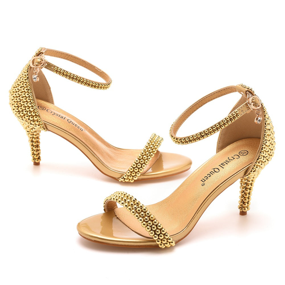 Shallow Mouth Stilettos Imitation Pearl Wedding Heels
